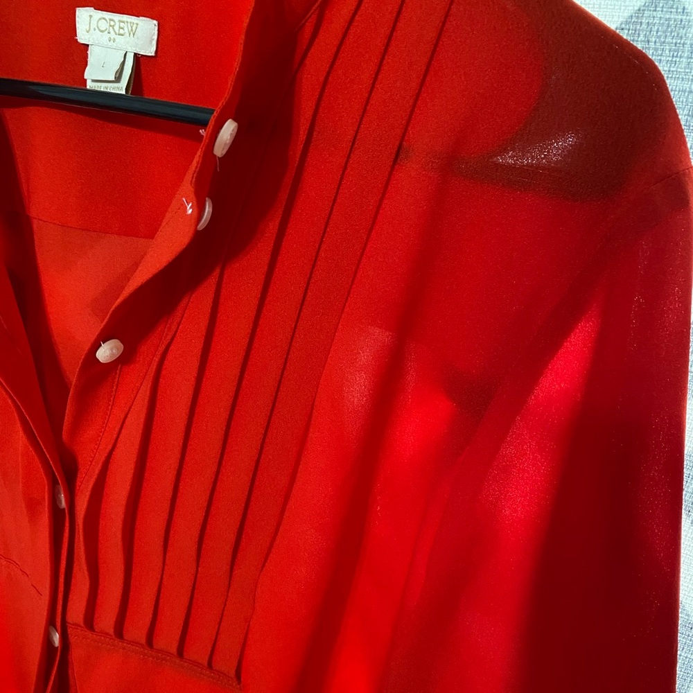 J. Crew Red Button Down Pleated Front - image 5